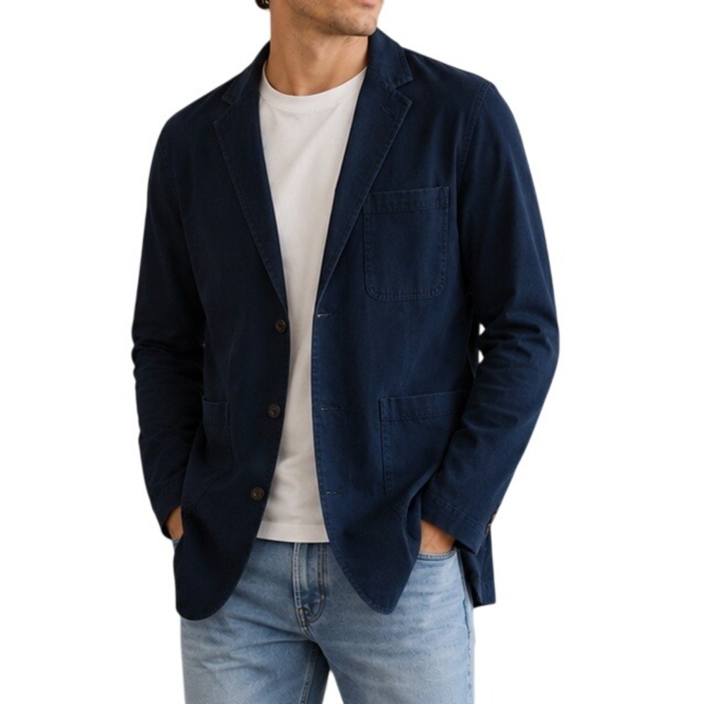 St Johns Bay Mens Navy Blue Cotton Blend Chore Coat Jacket Large Workwear Blazer